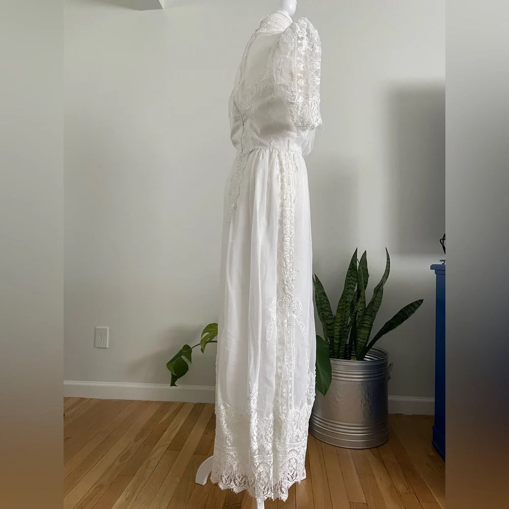 Vintage 70s Handmade Cottage-core/Prairie/Boho Wedding Maxi Dress - Picture 6 of 9